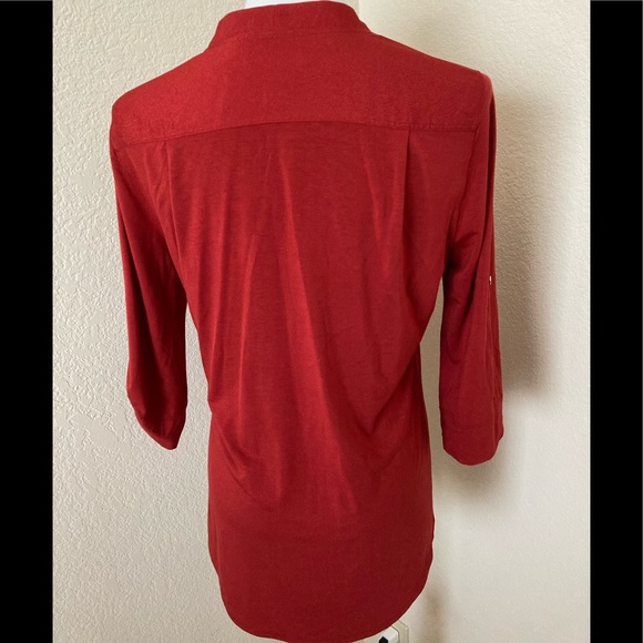 Red blouse 3/4 sleeves V neck Calvin Klein knit top 
roll up sleeves blouse top - Picture 6 of 9